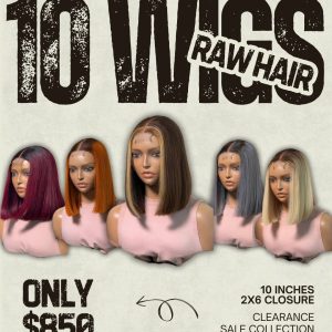 combo 10 pieces 10 inch bob colored raw hair lace wigs