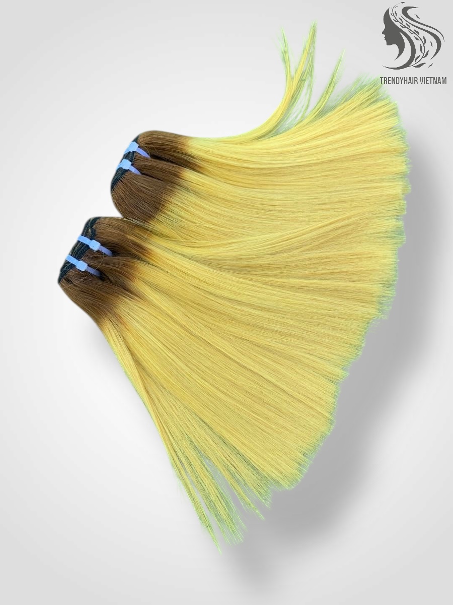 Woman maintaining Vietnamese bone straight hair with hair care products