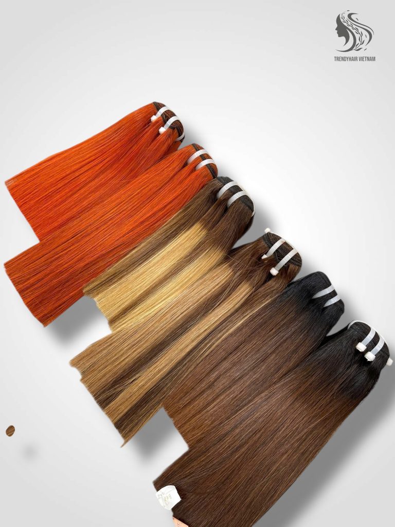 Woman maintaining Vietnamese bone straight hair with hair care products