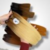 Woman maintaining Vietnamese bone straight hair with hair care products