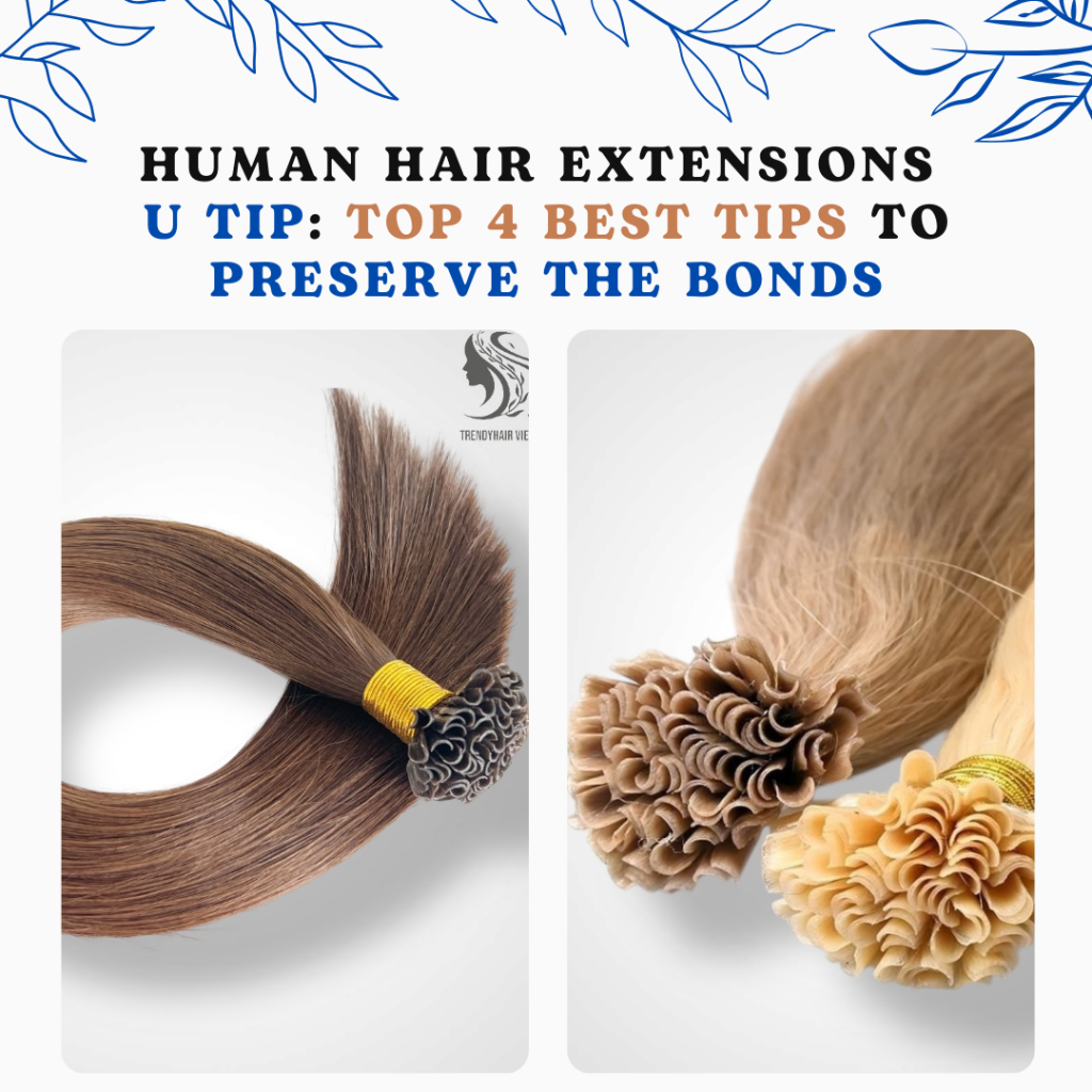 Woman with smooth hairstyle using Human Hair Extensions U Tip
