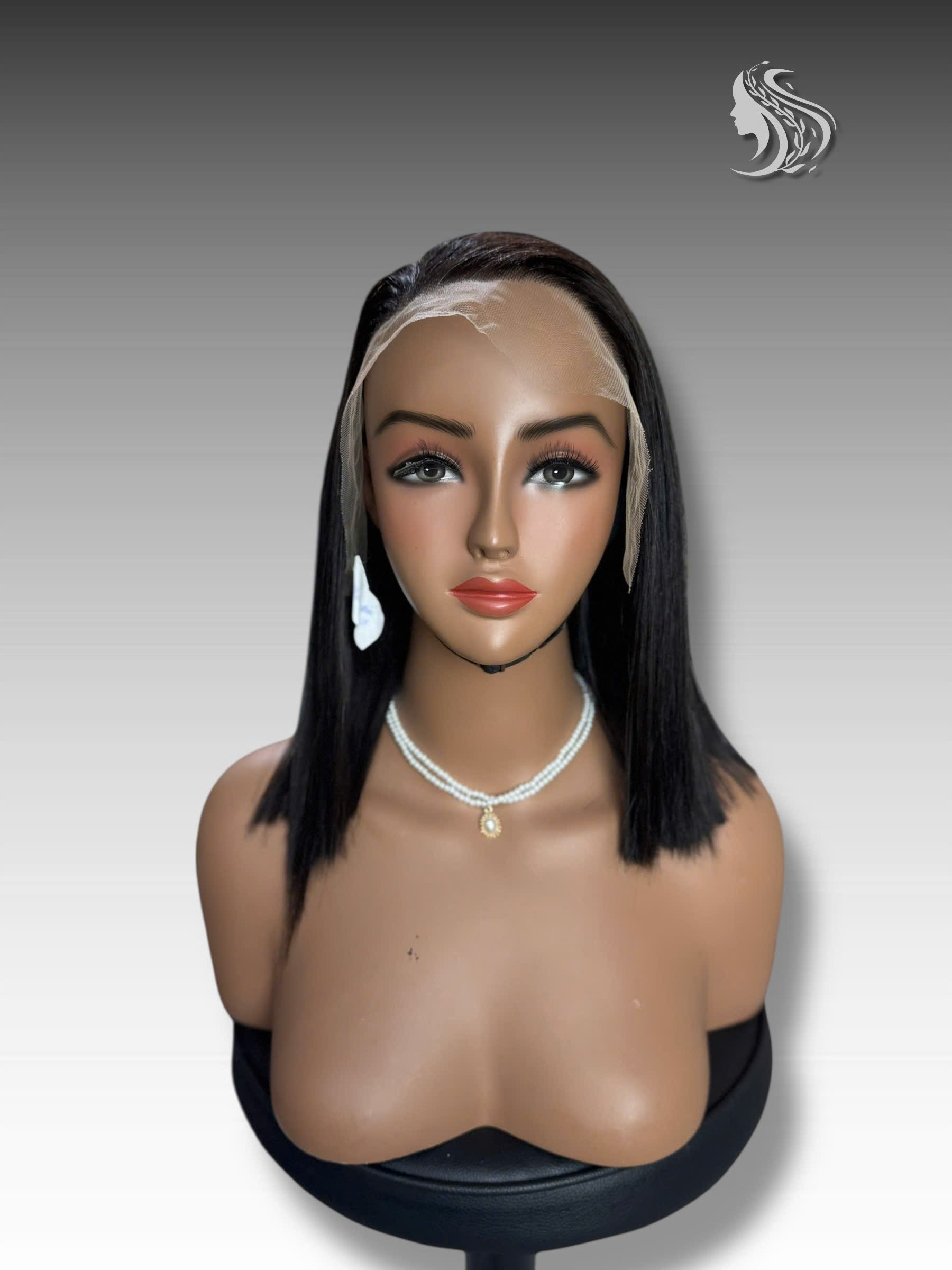 12 Inch Wig Black Color 230 grams Human Hair Lace Wig – Customizable Color & Style