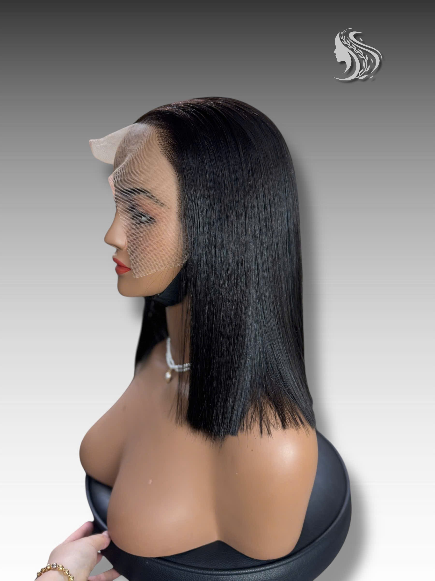12 Inch Wig Black Color 230 grams Human Hair Lace Wig – Customizable Color & Style