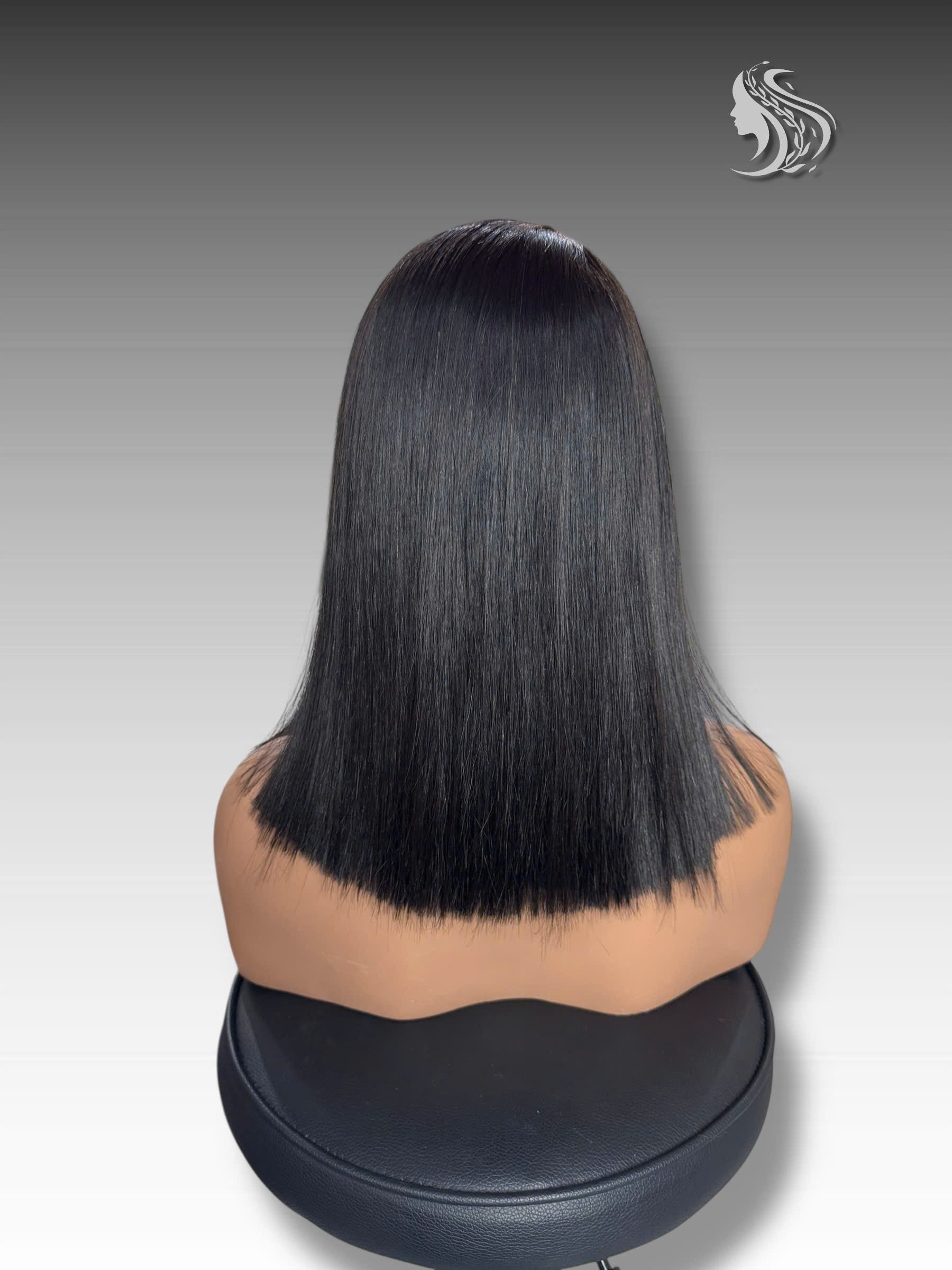 12 Inch Wig Black Color 230 grams Human Hair Lace Wig – Customizable Color & Style