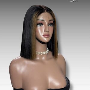 10 Inch Wig Black With Highlight Color 220 grams Human Hair Lace Wig – Custom Color & Style