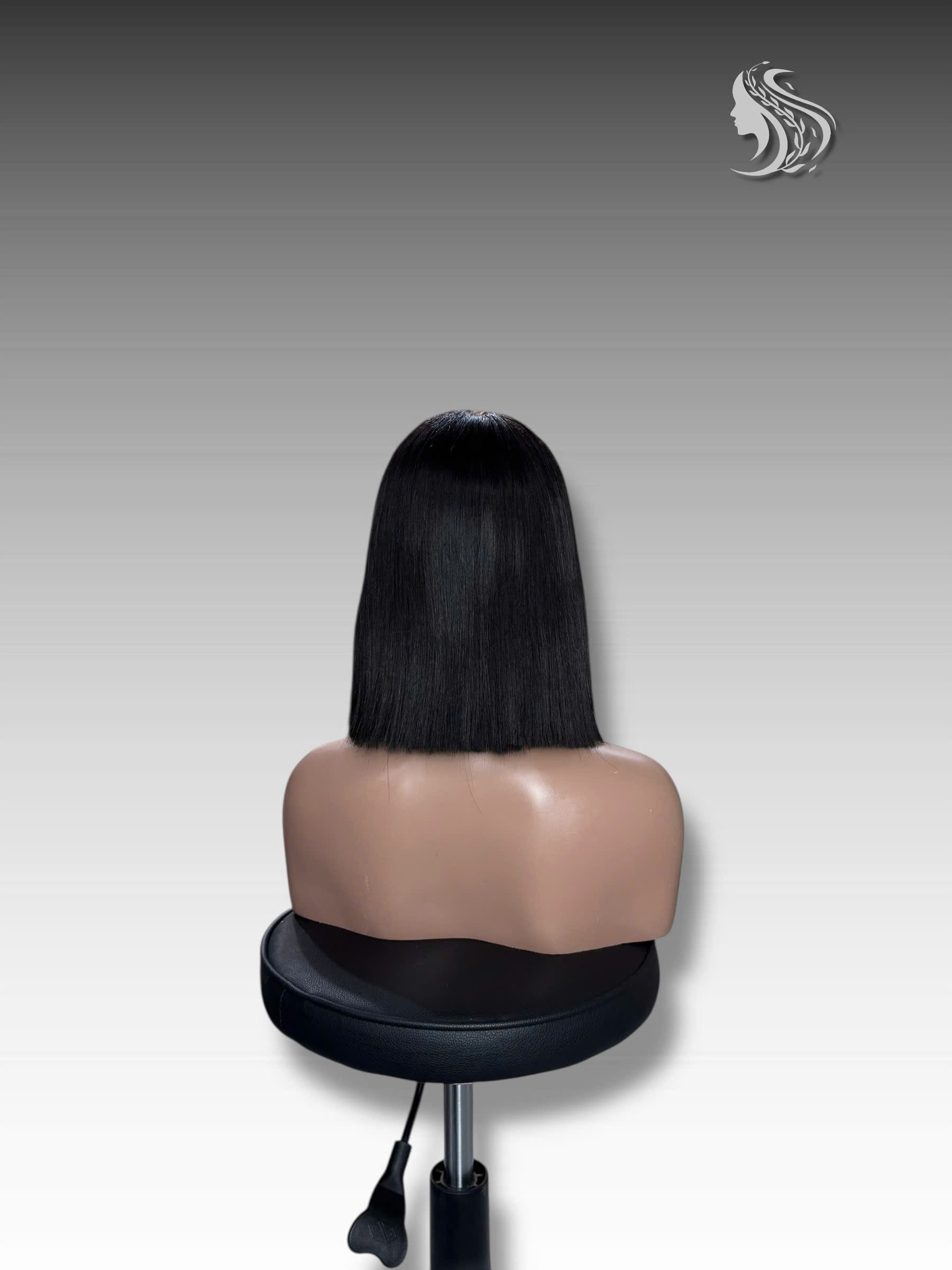 10 Inch Wig Black With Highlight Color 220 grams Human Hair Lace Wig – Custom Color & Style