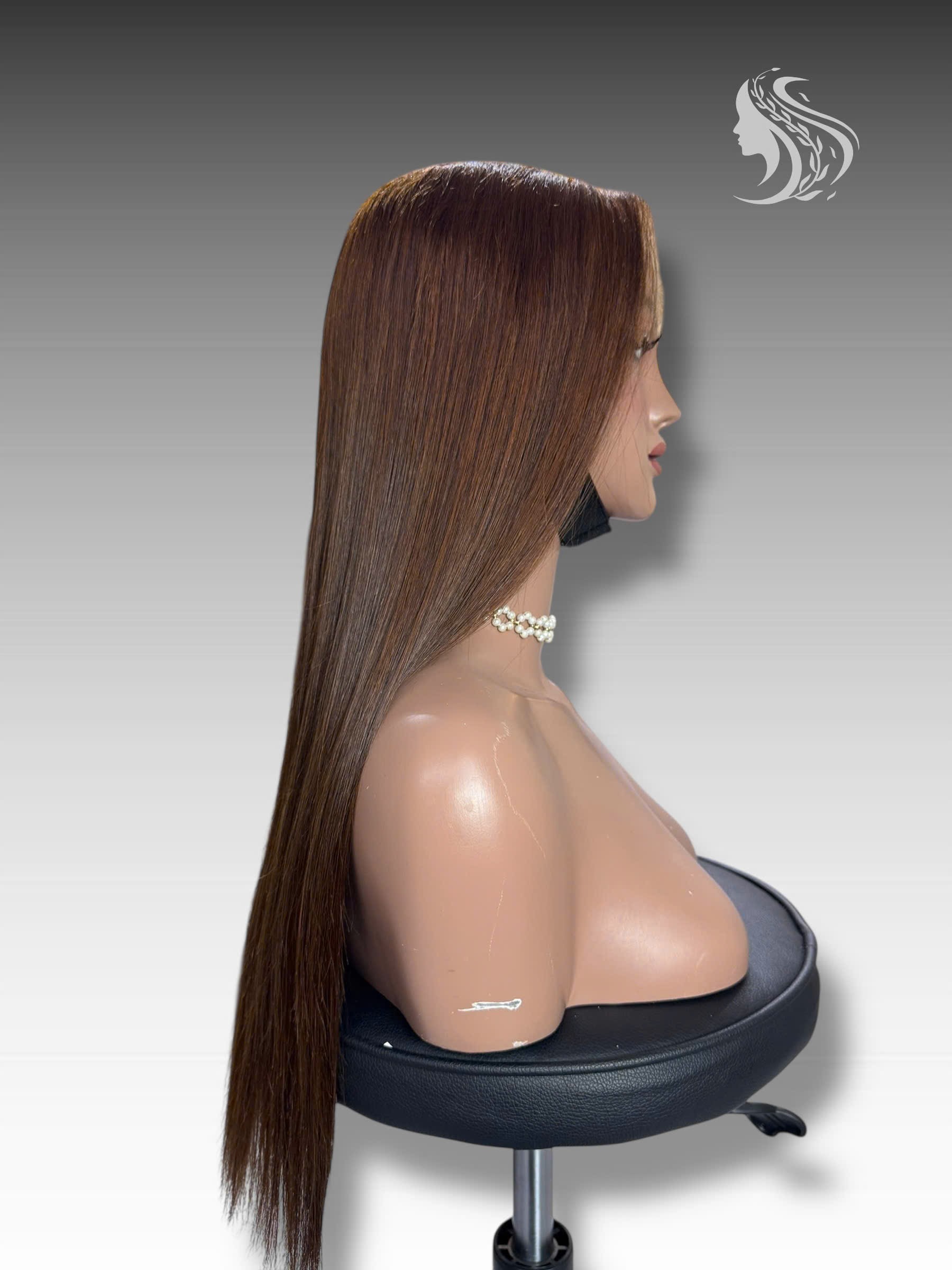 24 Inch Wig Brown With Highlight Color 270 grams Human Hair Lace Wig