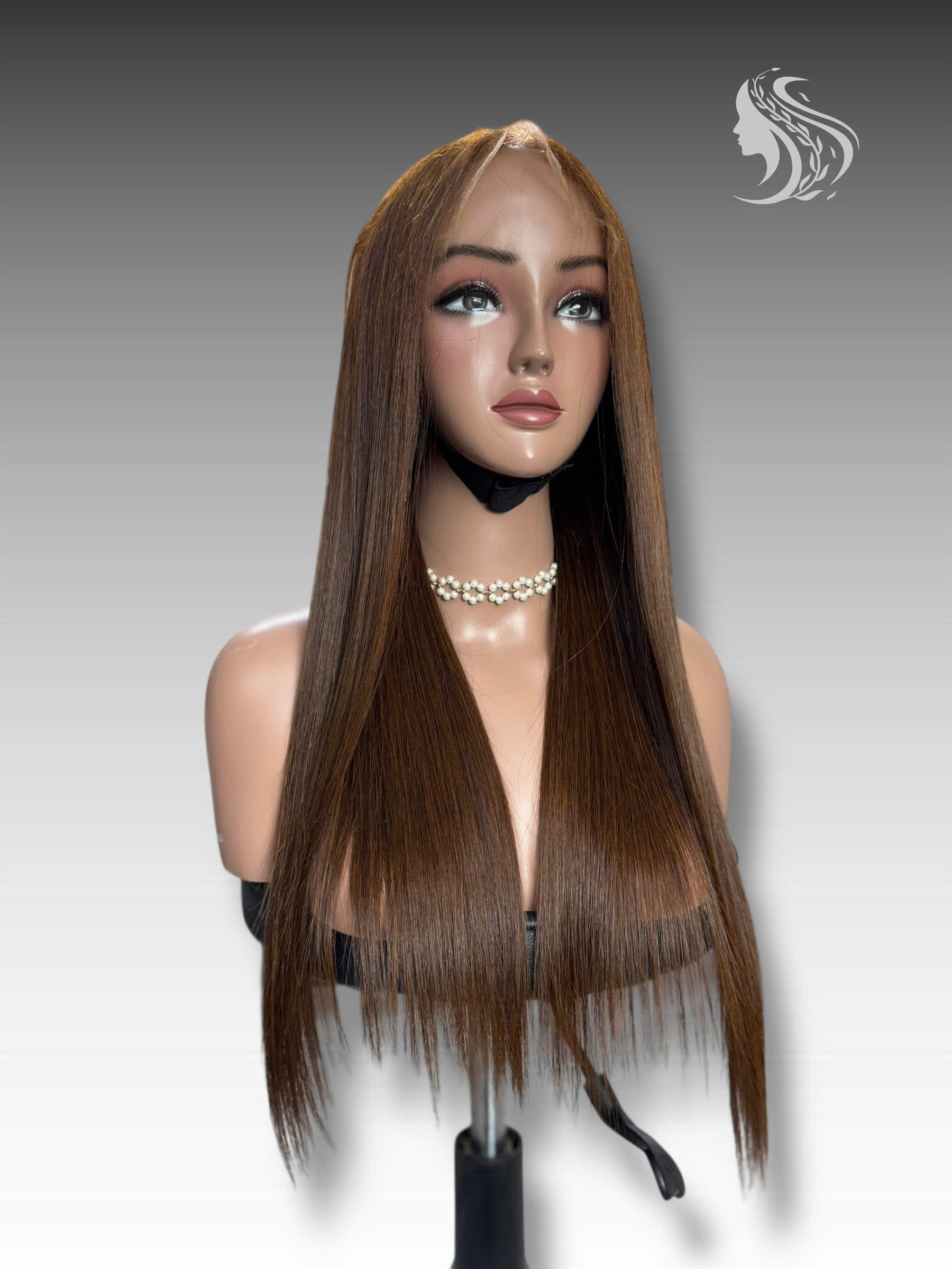 24 Inch Wig Brown With Highlight Color 270 grams Human Hair Lace Wig