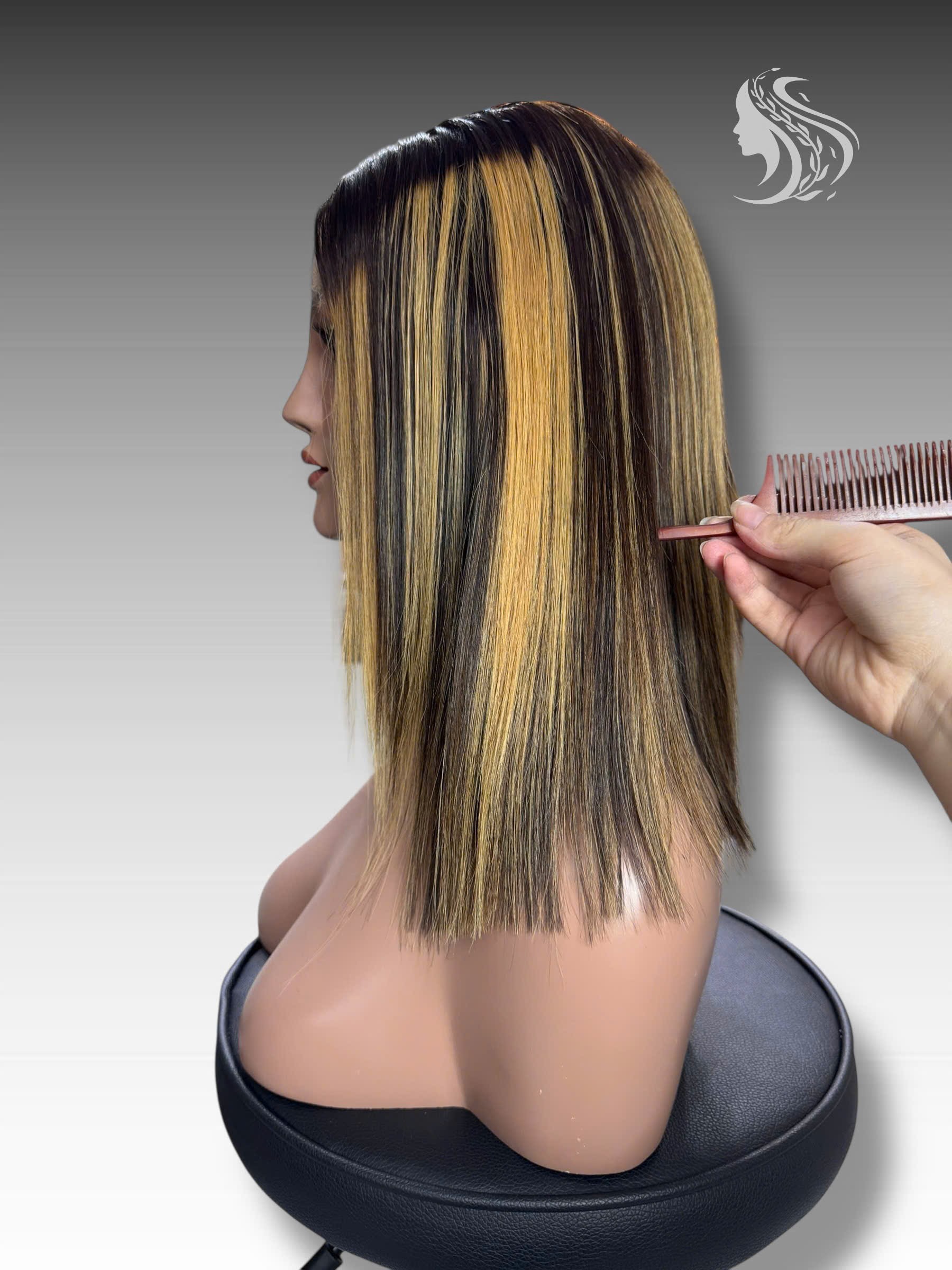 14 Inch Wig Brown With Highlight Color 250 grams Human Hair Lace Wig