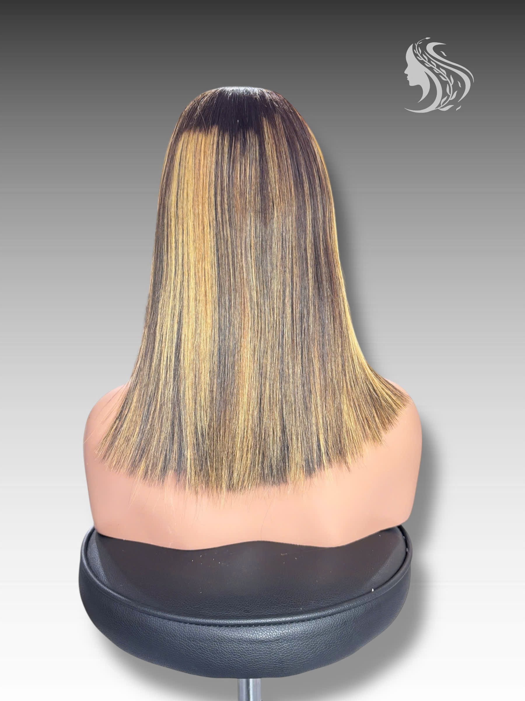 14 Inch Wig Brown With Highlight Color 250 grams Human Hair Lace Wig