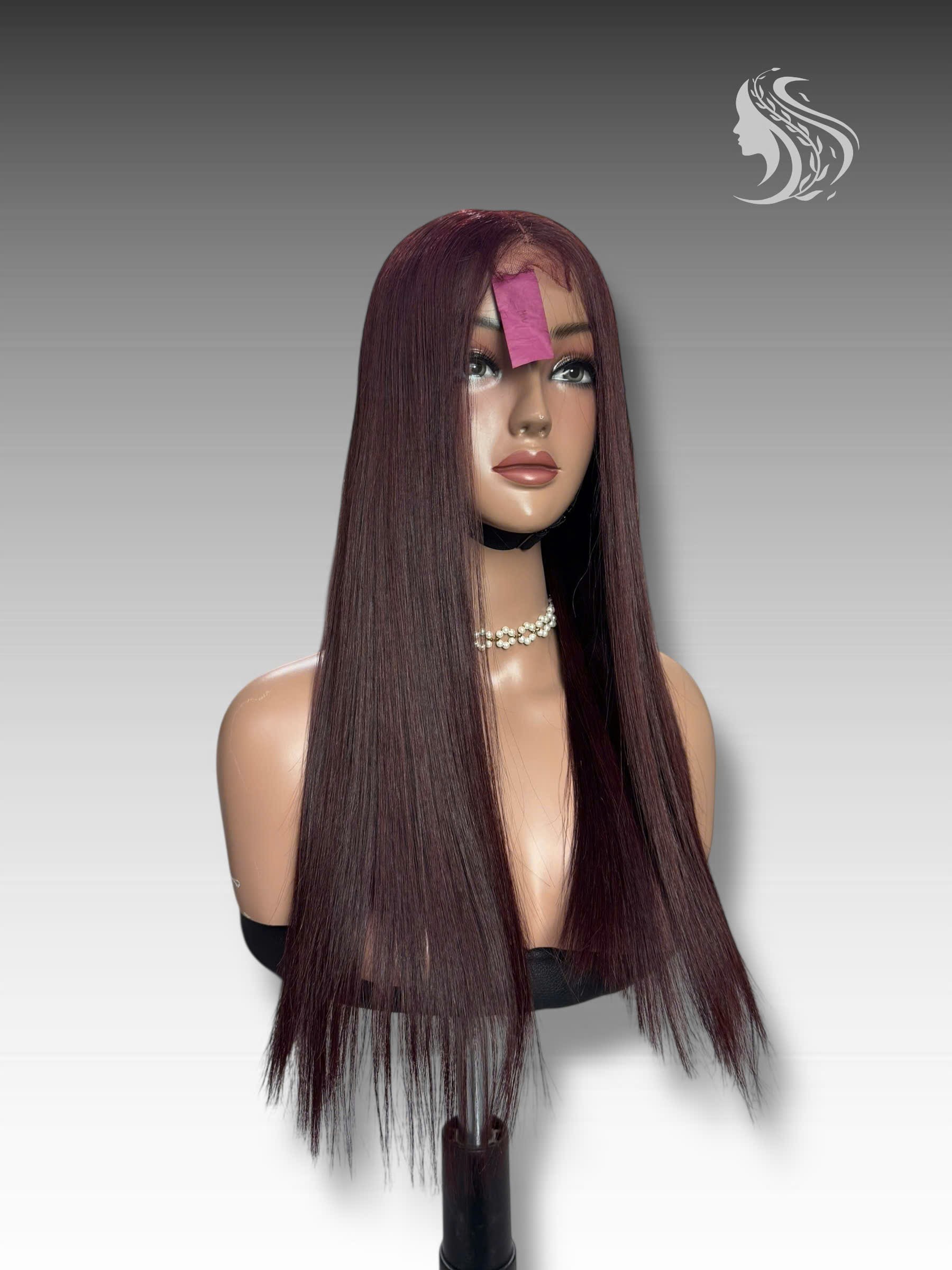 24 Inch Wig Burgundy Color 270 grams Human Hair Lace Wig