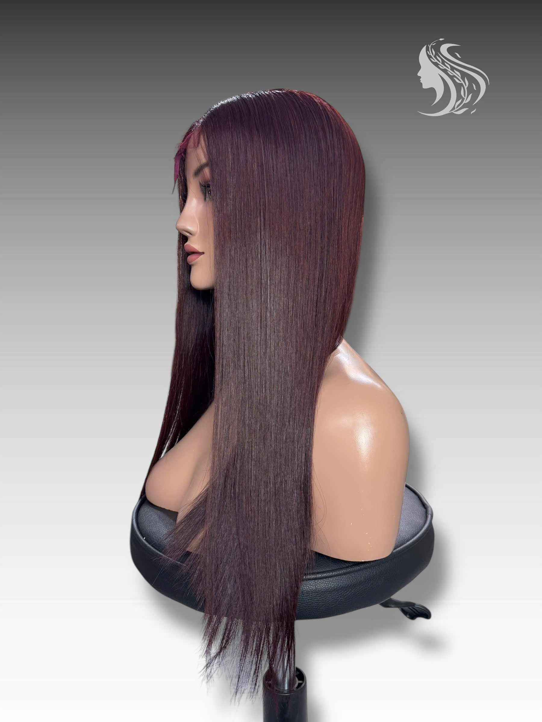 24 Inch Wig Burgundy Color 270 grams Human Hair Lace Wig