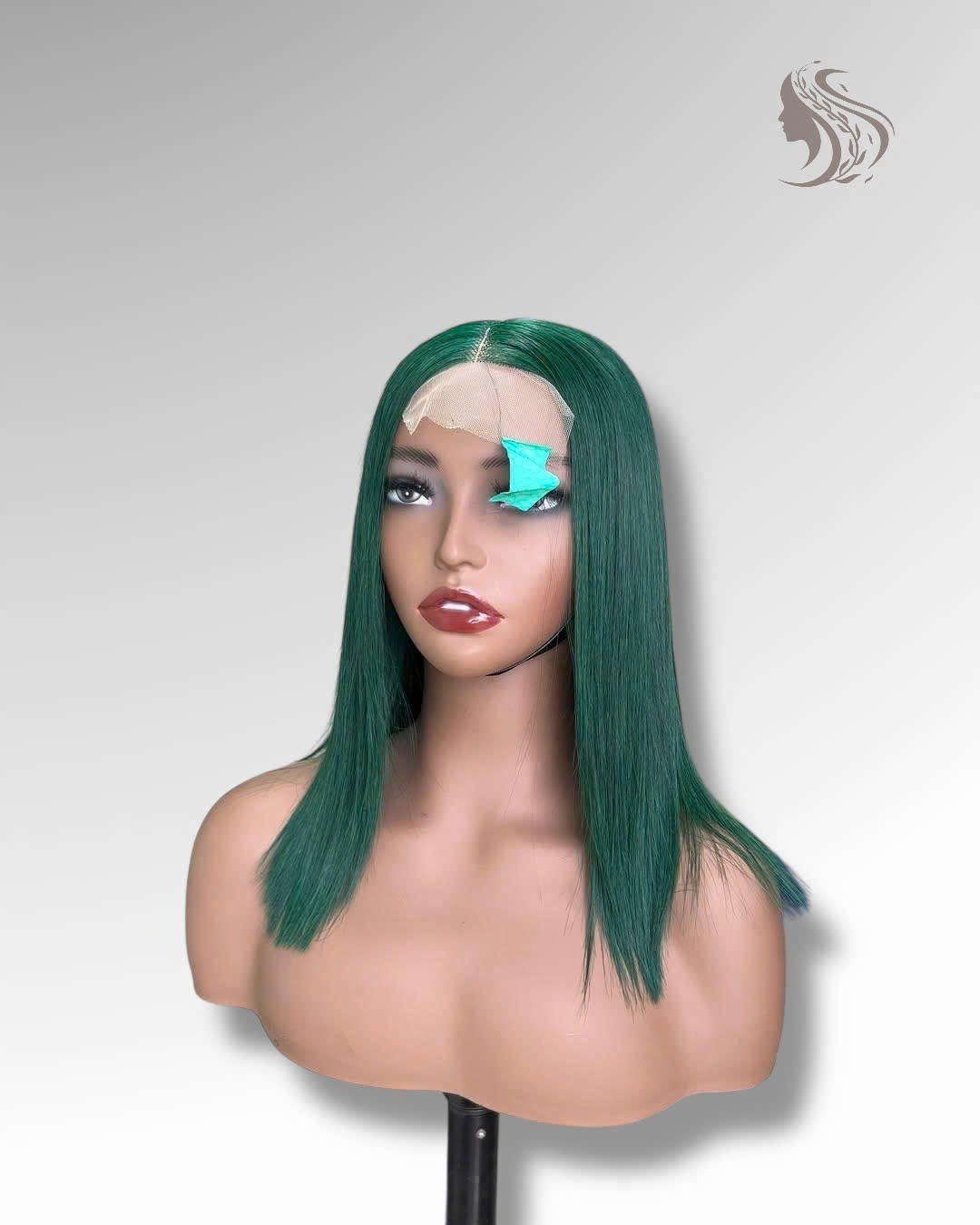 14 Inch Wig Green Color 250 grams Human Hair Lace Wig