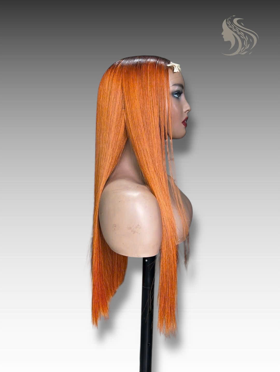 30 Inch Wig Orange 320 grams Human Hair Lace Wig