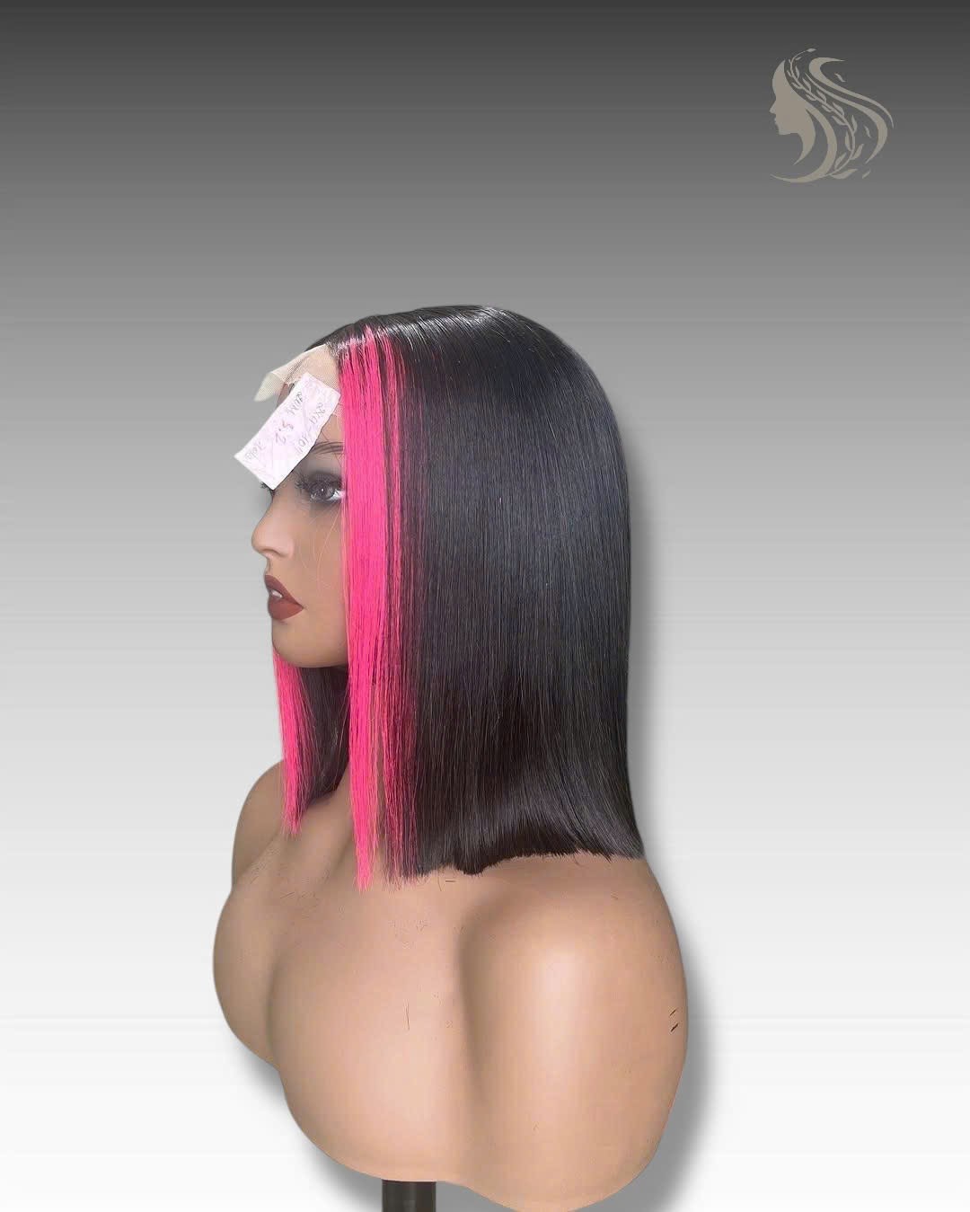 12 Inch Wig Black With Highlight Color 230 grams Human Hair Lace Wig