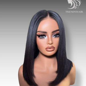 16inch Bone Straight Wig Black Color Human Hair Lace Wig