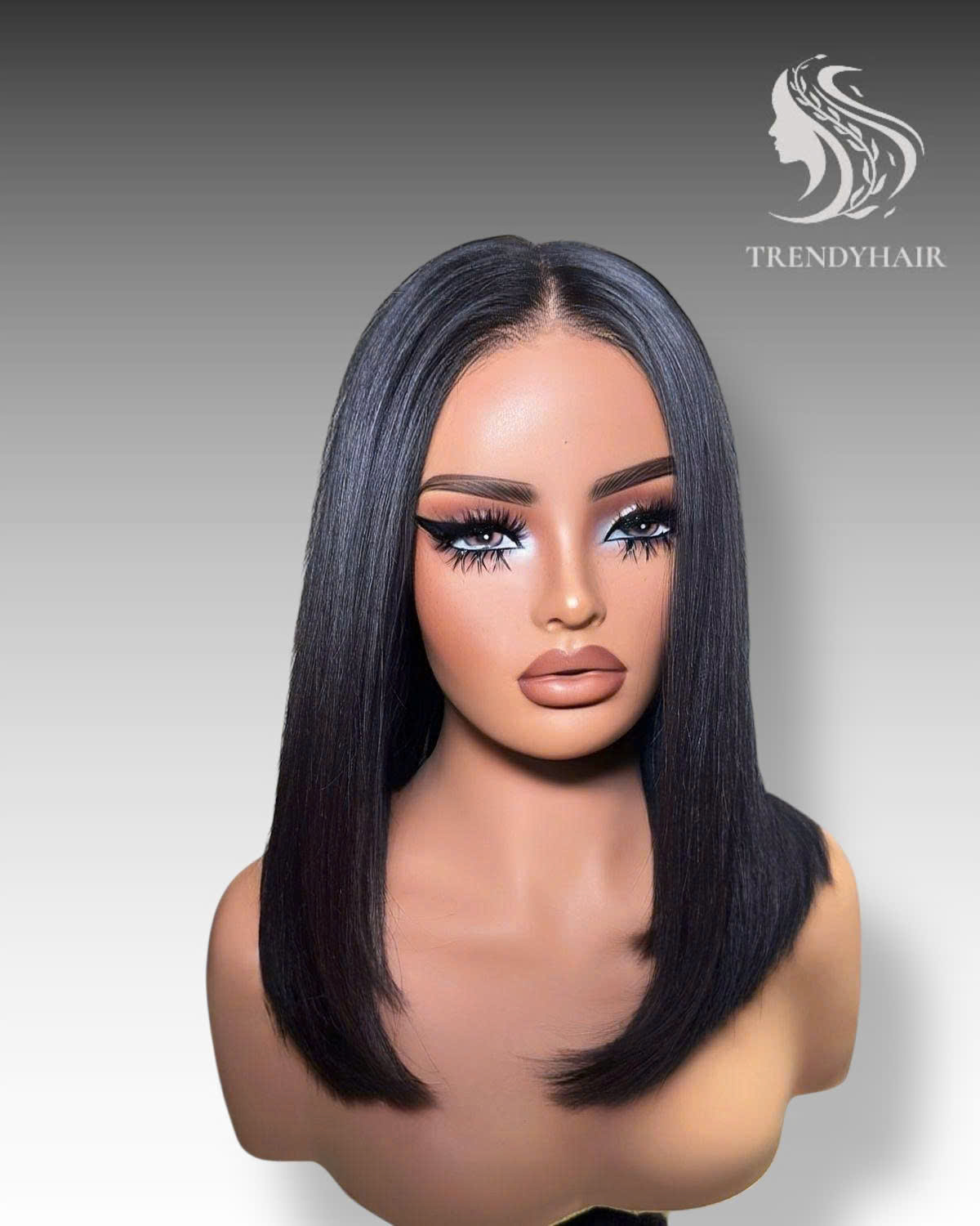 16inch Bone Straight Wig Black Color Human Hair Lace Wig
