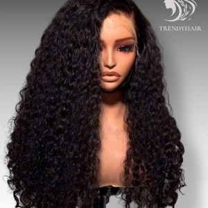 16inch Water Wave Wig Black Color Human Hair Lace Wig