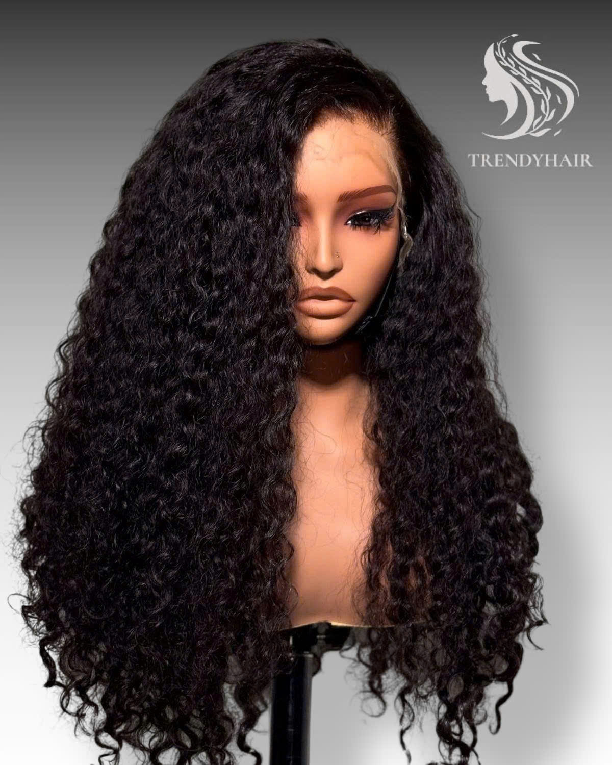 16inch Water Wave Wig Black Color Human Hair Lace Wig