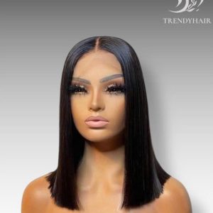 12inch Bone Straight Wig Black Color Human Hair Lace Wig
