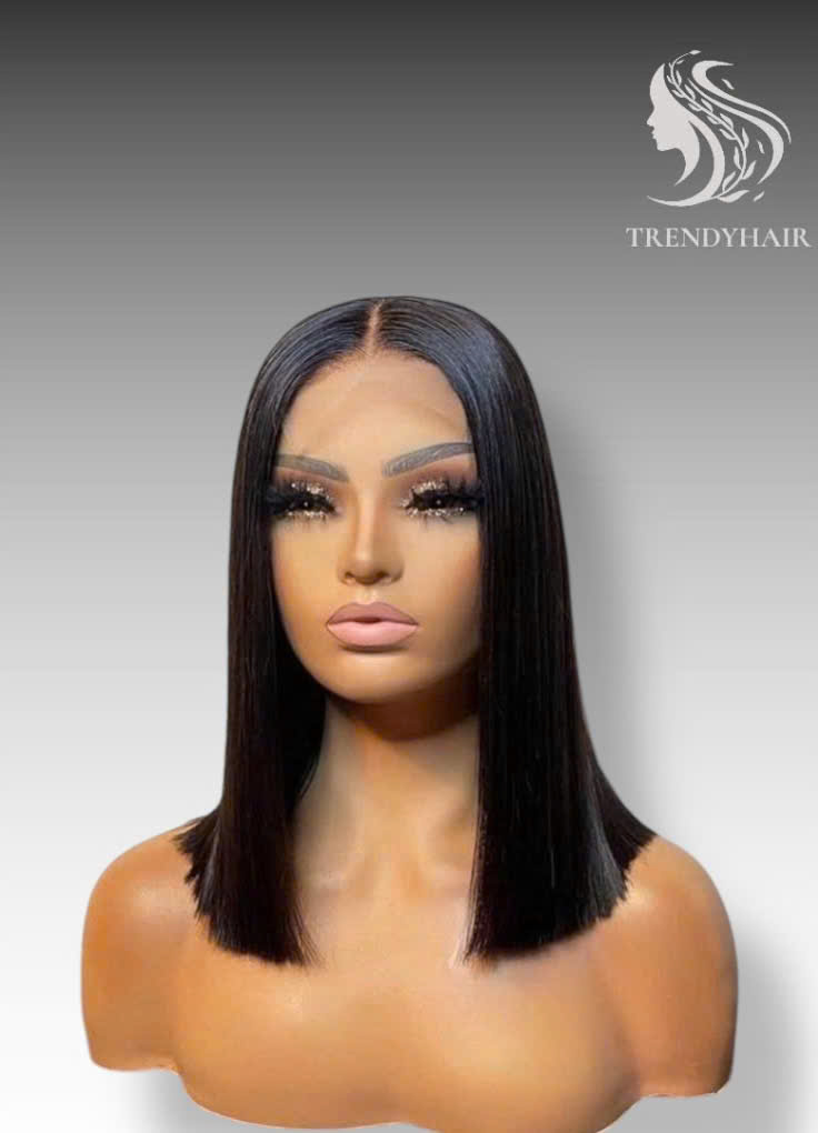 12inch Bone Straight Wig Black Color Human Hair Lace Wig