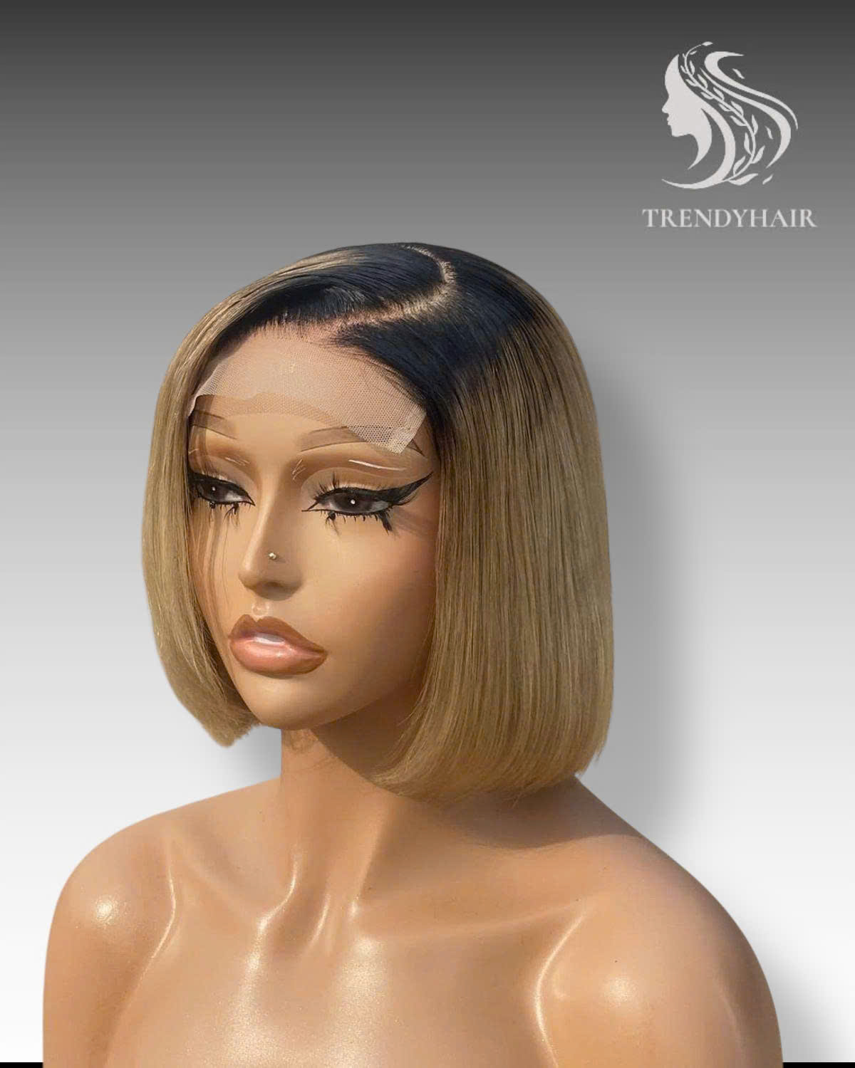 8inch Bone Straight Wig Blonde Color Human Hair Lace Wig