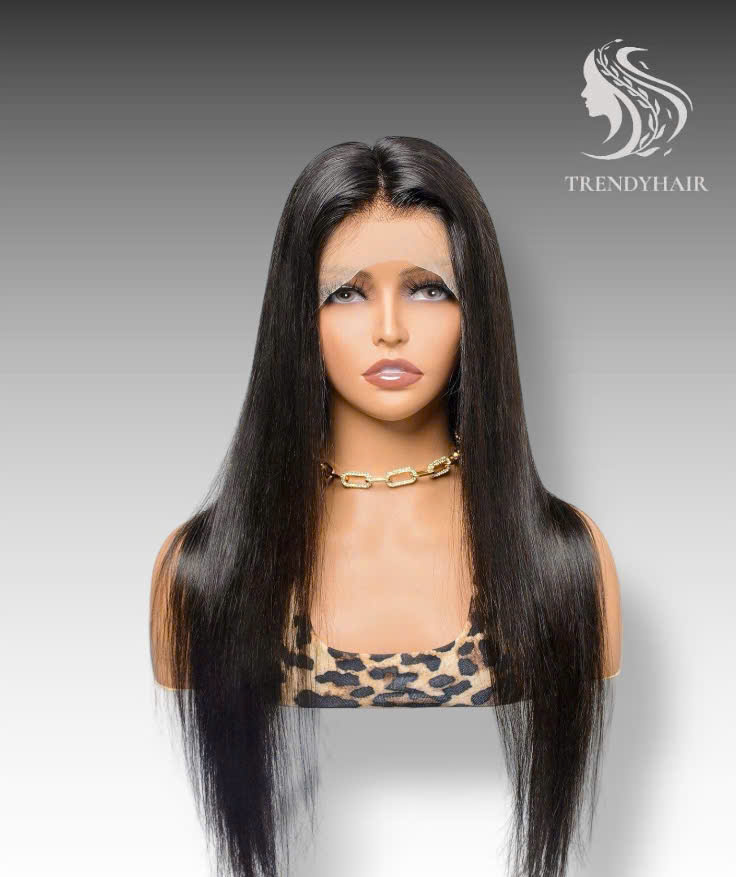 20inch Bone Straight Wig Natural Black Color Human Hair Lace Wig