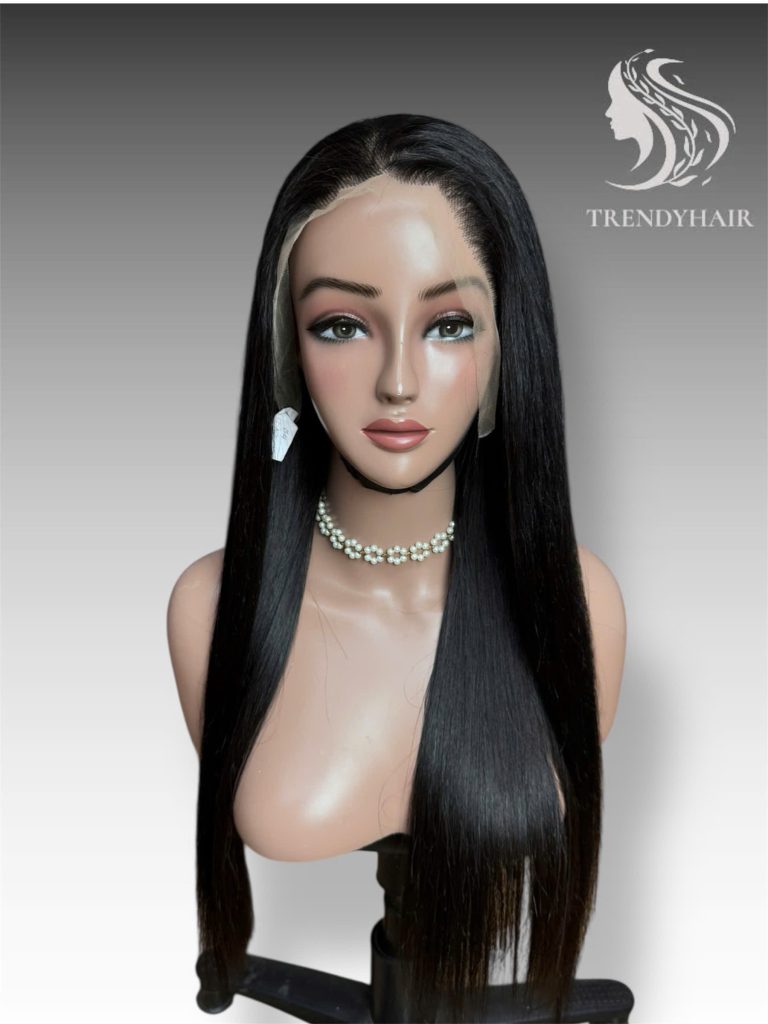 22inch Bone Straight Wig Black Color Human Hair Lace Wig