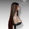22inch Bone Straight Wig Brown with Black Color Human Hair Lace Wig