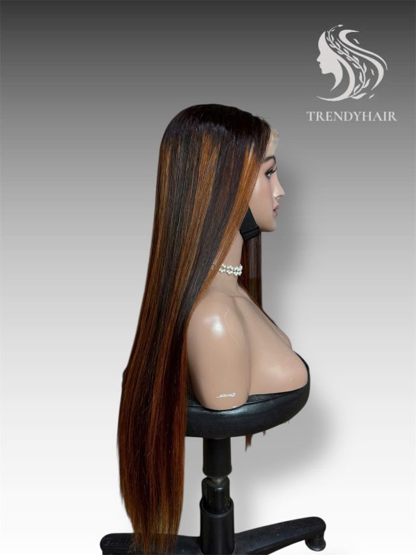 22inch Bone Straight Wig Brown with Black Color Human Hair Lace Wig