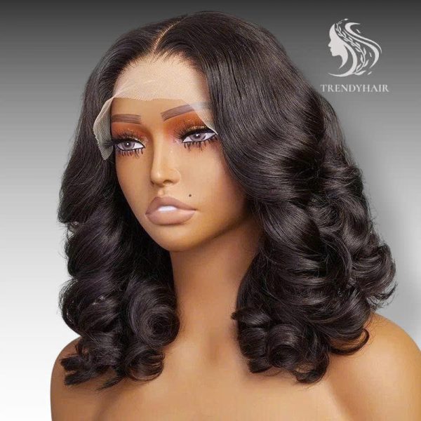 12inch Egg Curl Wig Black Color Human Hair Lace Wig