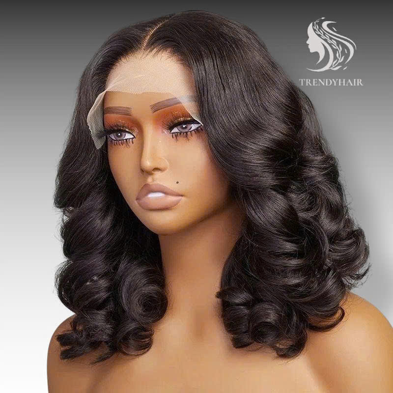 12inch Egg Curl Wig Black Color Human Hair Lace Wig