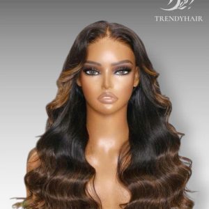 22inch Body Wave Wig Black and Brown Color Human Hair Lace Wig
