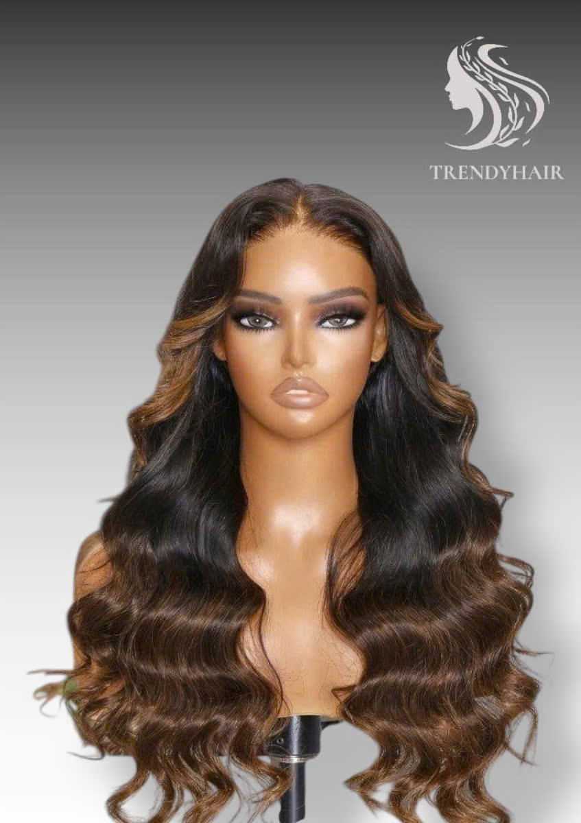 22inch Body Wave Wig Black and Brown Color Human Hair Lace Wig