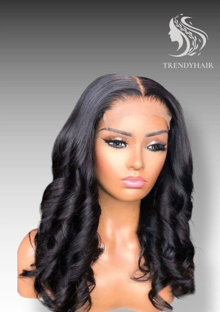 20inch Bouncy Wig Black Color Human Hair Lace Wig