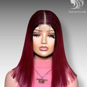 14inch Bone Straight Wig Ombre Red Color Human Hair Lace Wig – Premium Vietnamese Hair