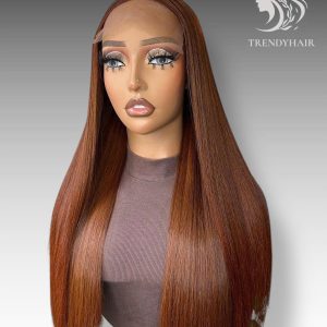 22inch Bone Straight Wig Bronze Color Human Hair Lace Wig – Silky, Premium & Long-Lasting