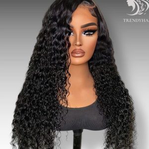 24inch Curly Wig Black Color Human Hair Lace Wig