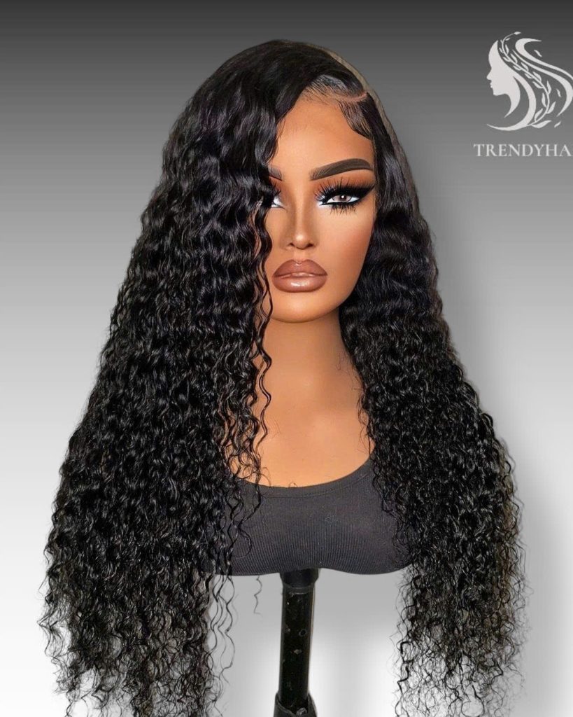 24inch Curly Wig Black Color Human Hair Lace Wig