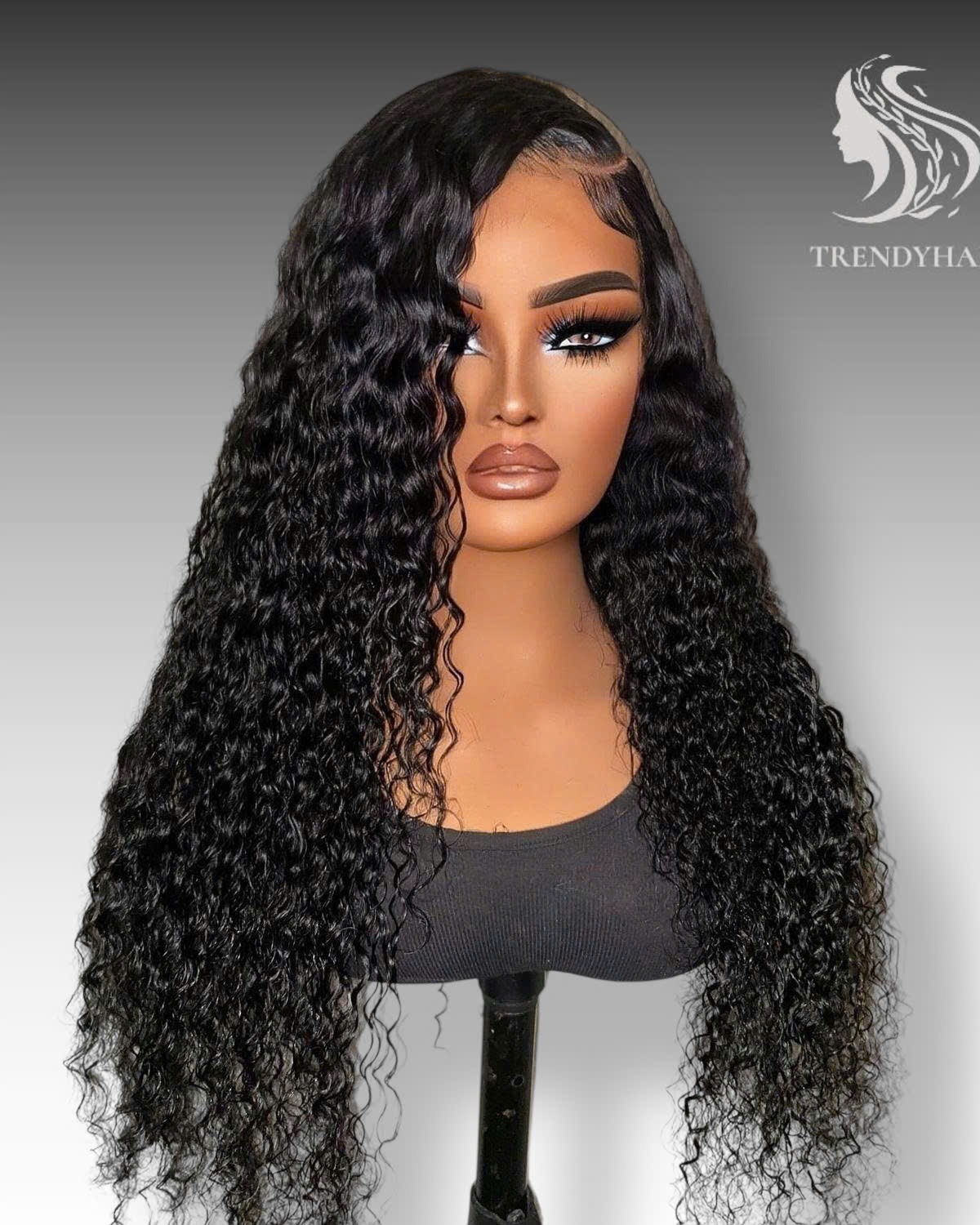 24inch Curly Wig Black Color Human Hair Lace Wig